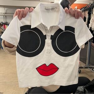 ALICE + OLIVIA Marsha Stace Face Cropped Polo Shirt